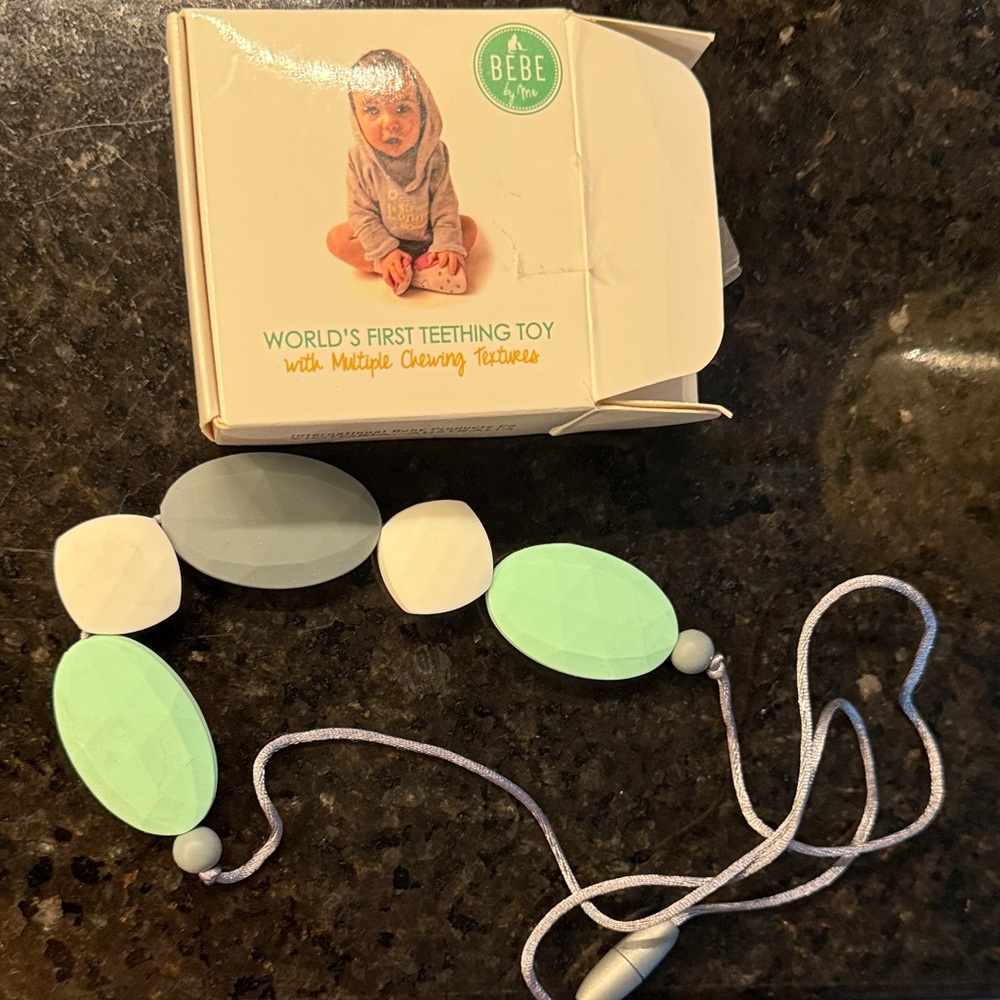 Bebe Mint and White Teething Toy Necklace